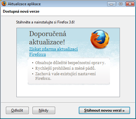 Dialog přechodu na Firefox 3.6