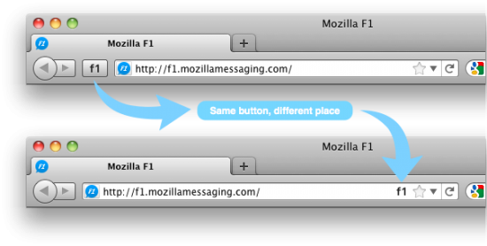 Nové umístění tlačítka Mozilla F1