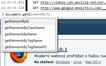Doplňování syntaxe webové konzole Firefoxu 6