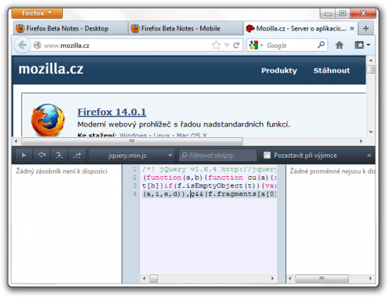 Debugger JavaScriptu ve Firefoxu