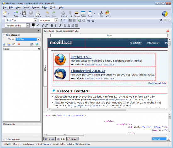 Web Mozilla.cz otevřen v KompoZeru 0.8