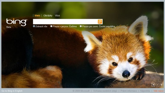 Titulní stránka Bingu s logem Firefoxu