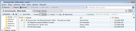 Lišta vyhledávání v Thunderbirdu 3.1