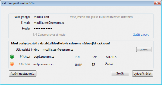 Nastavení poštovního účtu pro Seznam.cz v Thunderbirdu