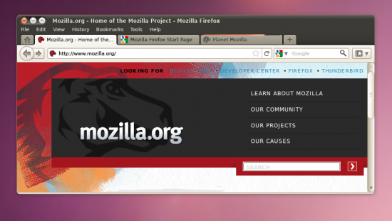 Návrh vzhledu Firefoxu 4.0 pro Linux (s hlavní nabídkou)
