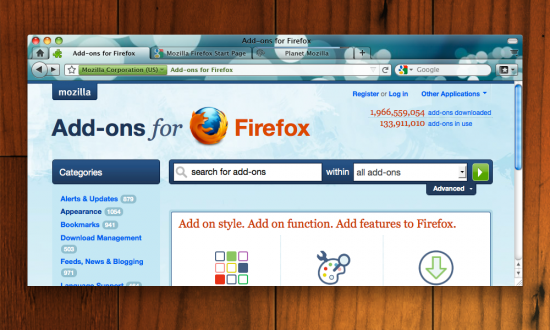 Návrh vzhledu Firefoxu 4.0 pro Mac OS X s aplikovanou Personou