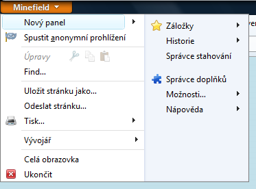 Nabídka Firefoxu 4.0 ve Windows Vista/7