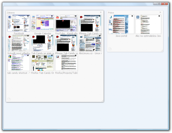 Tab Candy v režimu náhledu