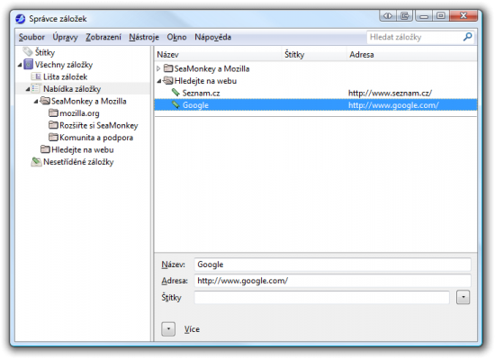 Nový Správce záložek SeaMonkey 2.1
