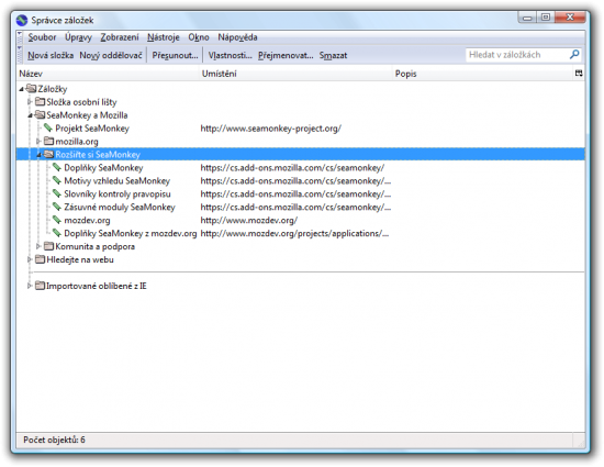 Původní Správce záložek ze SeaMonkey 2.0