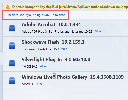Kontrola zásuvných modulů ve Firefoxu 6