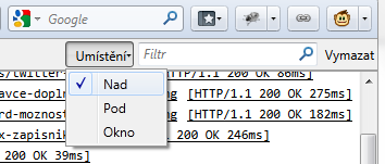 Volba umístění webové konzole Firefoxu 6