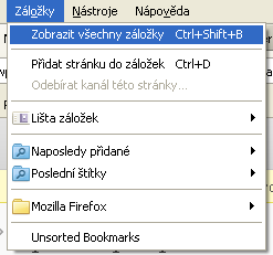 Nabídka Záložky ve Firefoxu 6