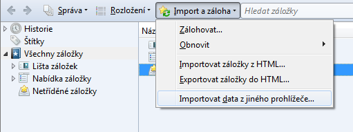 Import dat z jiného prohlížeče ve Firefoxu 7
