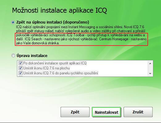 Instalace ICQ s pastí na uživatele