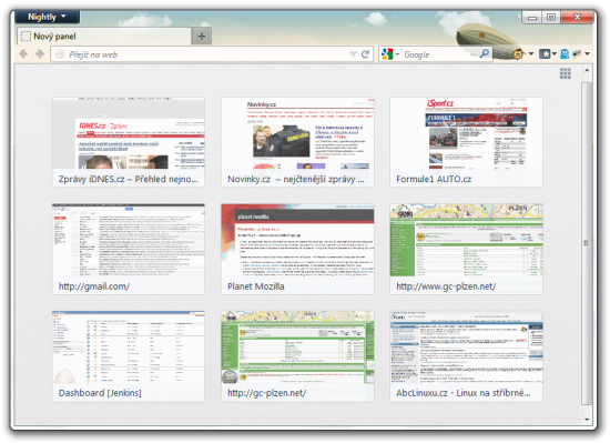 Vzhled nového panelu ve Firefoxu 13