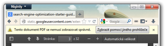 Chyba zobrazení PDF dokumentu ve Firefoxu