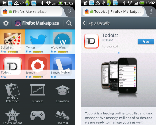 Firefox Marketplace v aplikaci