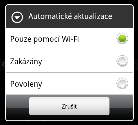 Volba automatických aktualizací ve Firefoxu pro Android