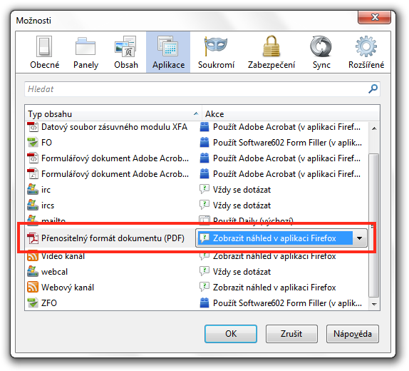 Nastavení prohlížeče PDF ve Firefoxu