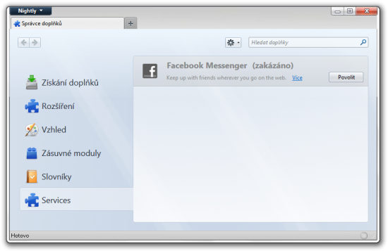 Správa služeb ve Firefoxu