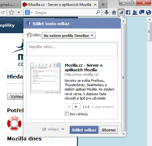 Sdílení ve Firefoxu