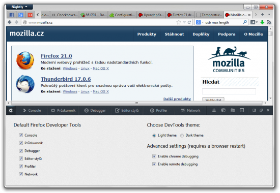 Předvolby nástrojů pro vývojáře Firefoxu