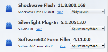 Aktivování zásuvných modulů ve Správci doplňků