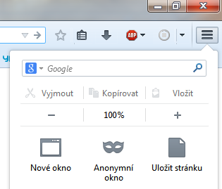 Vyhledávání Firefoxu v hlavní nabídce