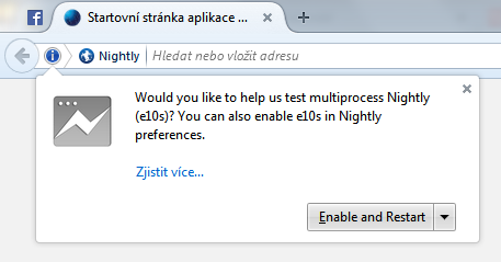 Dotaz na zapnutí multiprocesové verze Firefoxu