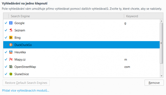 Nastavení vyhledávání ve Firefoxu